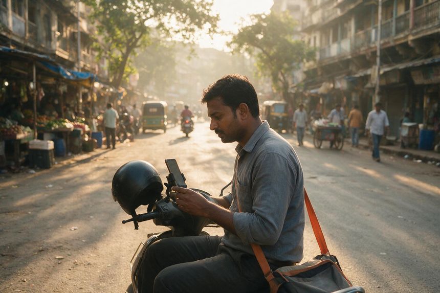 A field sales rep on his scooter checking the day’s route on his phone